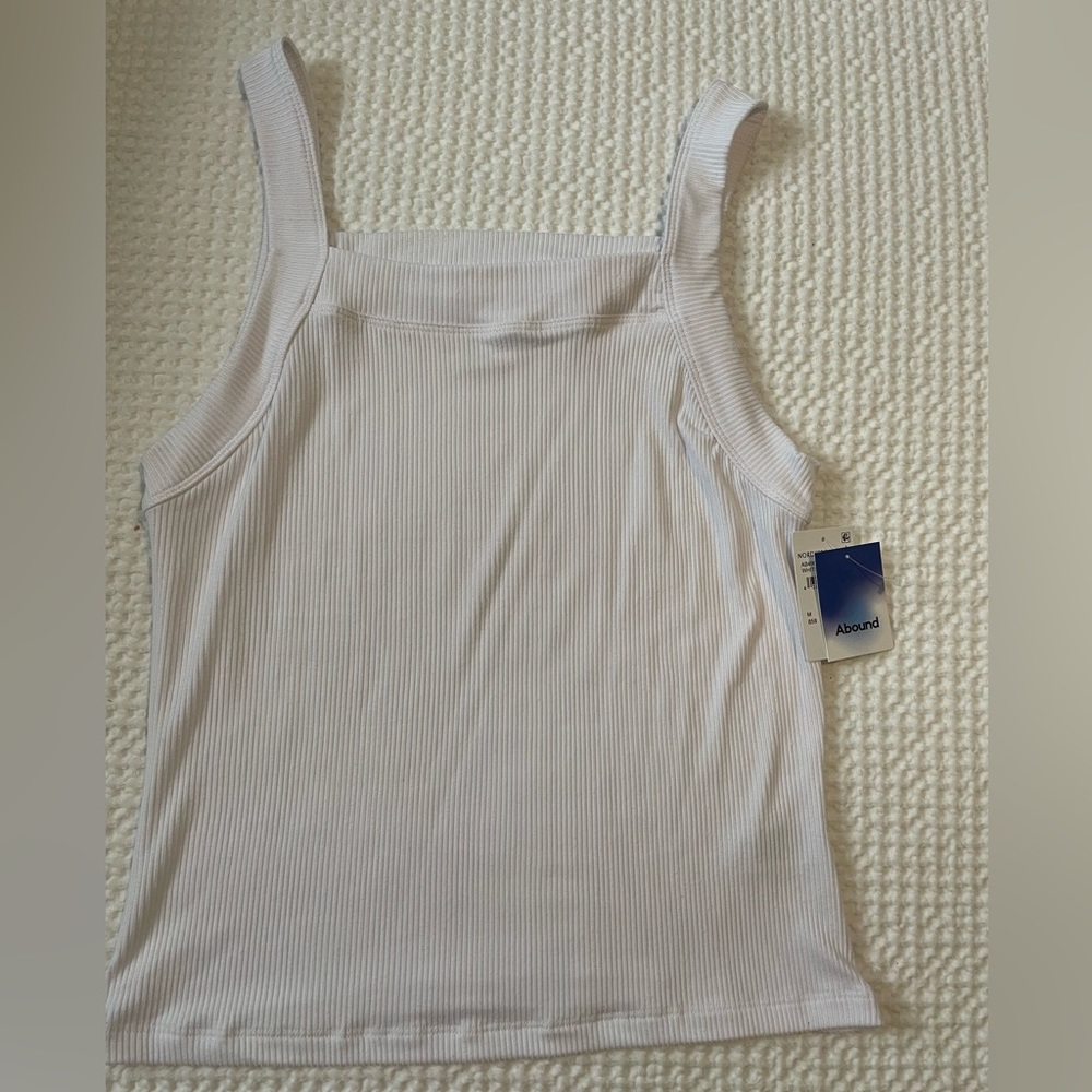 White, ribbed, square neck tank